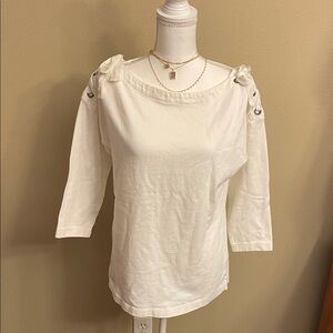 Lands' End Cream Lace-Up Sleeve Top